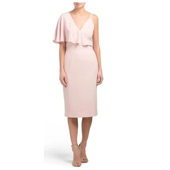 Dress the Population Beth Midi Dress Asymmetrical Powder Blush Pink Size XXS NEW - Picture 1 of 8